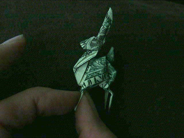 dollar bill origami rabbit. Rabbit ear the front legs.