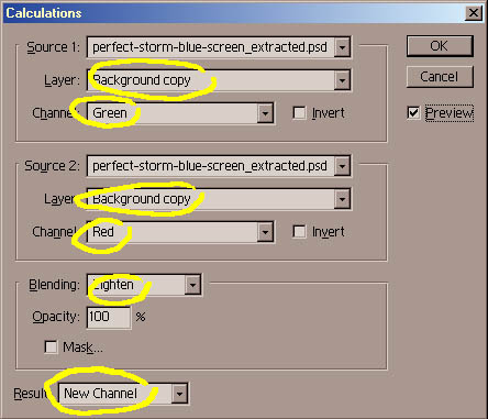 Use Calculations to Lighten the Red Channel with the Green Channel